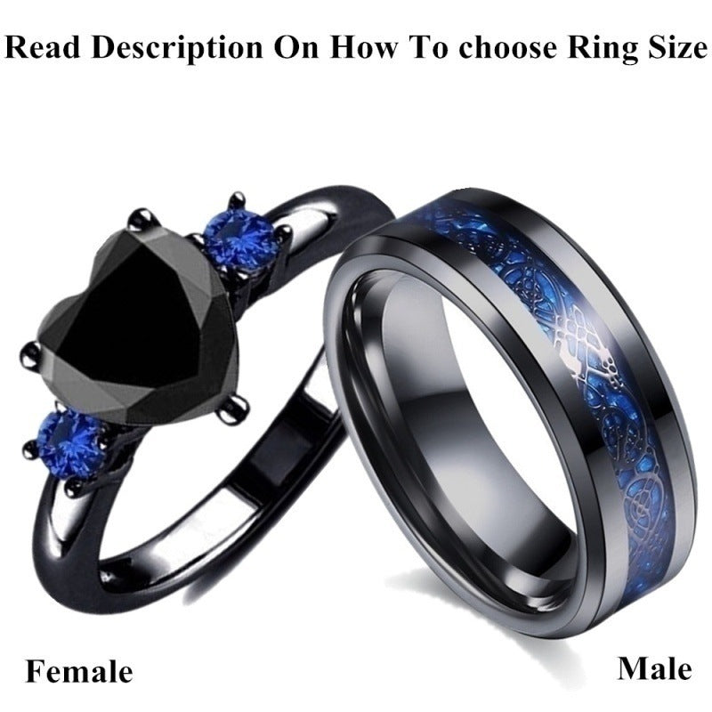 Black Heart Gemstone Diamond Wedding Ring – Gothic Jewelry for Women