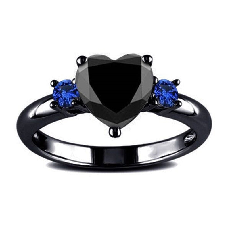 Black Heart Gemstone Diamond Wedding Ring – Gothic Jewelry for Women