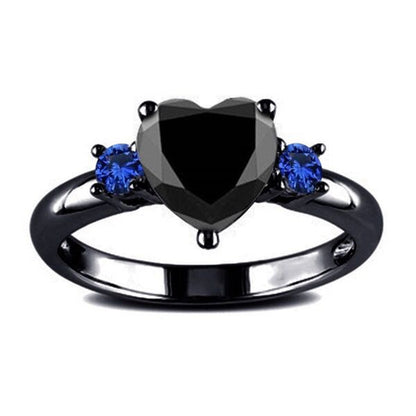 Black Heart Gemstone Diamond Wedding Ring – Gothic Jewelry for Women