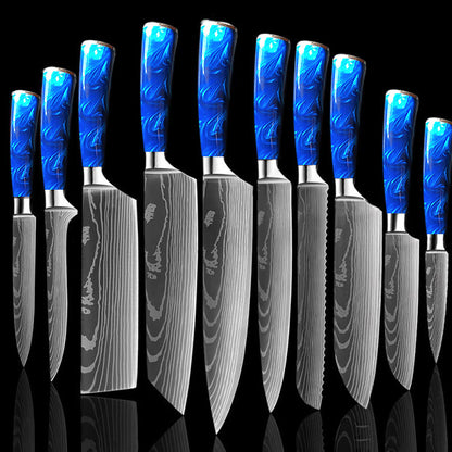 8-Inch Chef Knife Set – Blue, Green & Red Resin Handle Kitchen Knife Collection