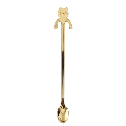 304 Stainless Steel Cartoon Cat Handle Coffee Spoon – Cute Hanging Teaspoon
