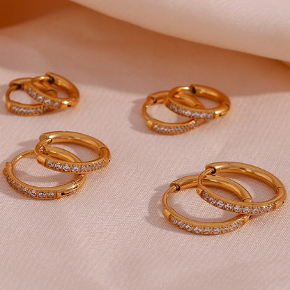 Titanium Steel Zircon Hoop Earrings – Geometric Gold & Steel Jewelry for Women