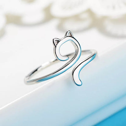 Adjustable Cat Knitted Ring – Cute Animal Jewelry for Women