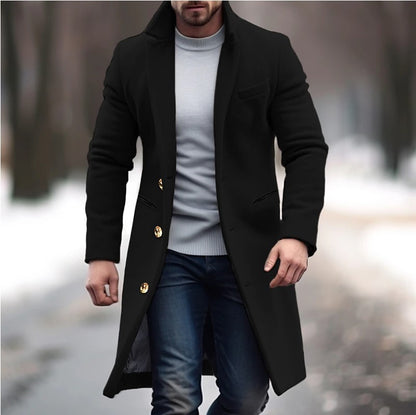Men's Winter Trench Coat – Lapel Single Breasted Jacket with Pockets