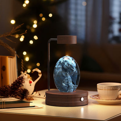 3D Crystal Ball Night Light – USB Wooden Base Bedside Lamp