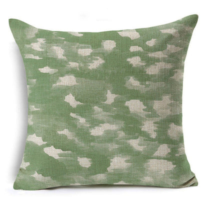 Green Geometric Print Linen Pillowcase – Modern Decorative Cushion Cover for Sofa & Home