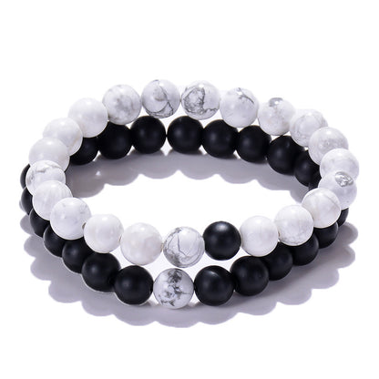 Malachite & Frosted Stone Elastic Bracelet – Natural Green Bead Jewelry for Women & Men