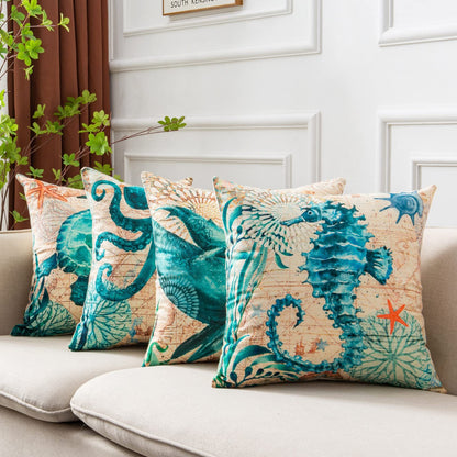 Sea Turtle Printed Throw Pillow Cases – Ocean Cushion Covers for Home Decor Sofa & Chair Seat