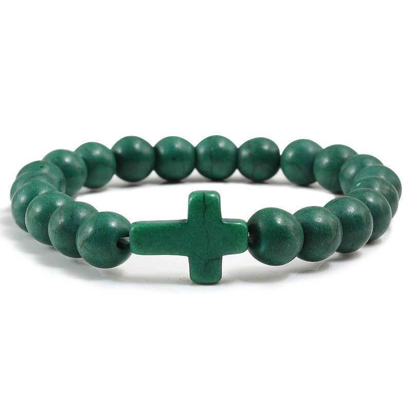 Turquoise Cross Bead Bracelet – Colorful Natural Stone Jewelry for Men & Women
