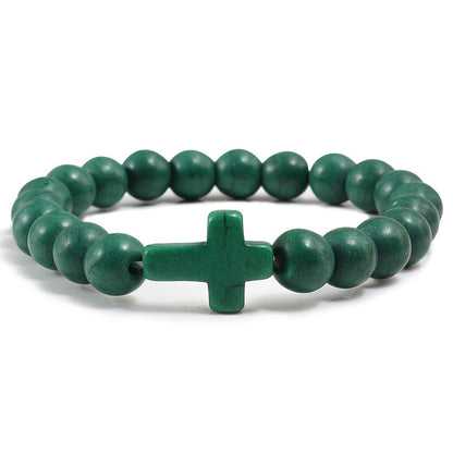 Turquoise Cross Bead Bracelet – Colorful Natural Stone Jewelry for Men & Women