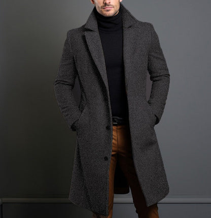 Men's Winter Trench Coat – Lapel Single Breasted Jacket with Pockets