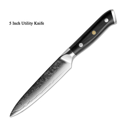 Japanese Damascus Steel Kitchen Knife Set – Chef, Santoku, Fruit & Utility Knives