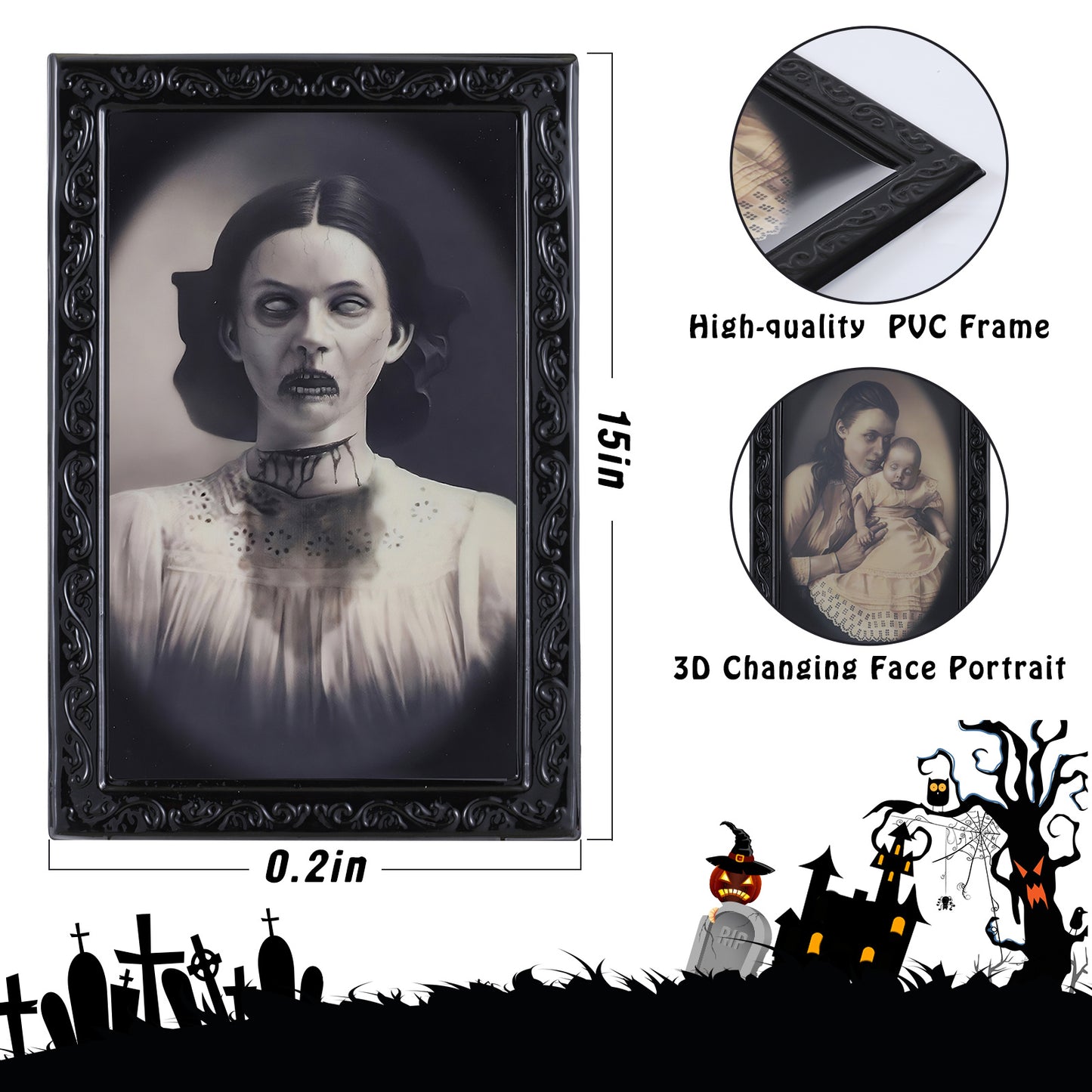 3D Changing Face Halloween Picture Frame – Spooky Ghost Portrait Decoration