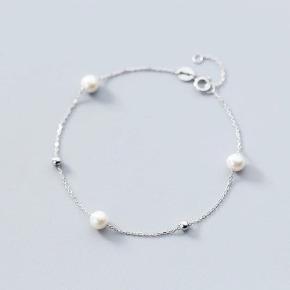 925 Silver Synthetic Pearl Bracelet – Elegant Adjustable Jewelry for Women