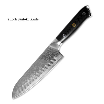 Japanese Damascus Steel Kitchen Knife Set – Chef, Santoku, Fruit & Utility Knives