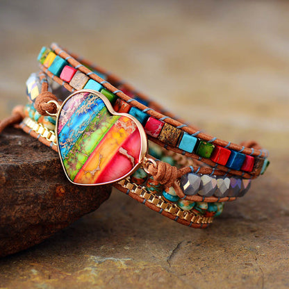 Natural Agate Hand-Woven Bracelet – Heart Shape Spiritual Jewelry for Women & Men