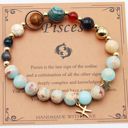 Zodiac Natural Stone Bracelet – Constellation Beaded Bracelet with Agate & Shoushan Stone
