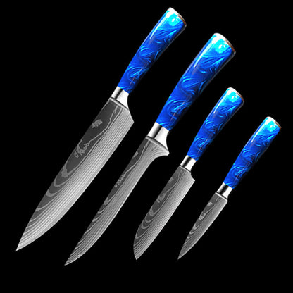 8-Inch Chef Knife Set – Blue, Green & Red Resin Handle Kitchen Knife Collection