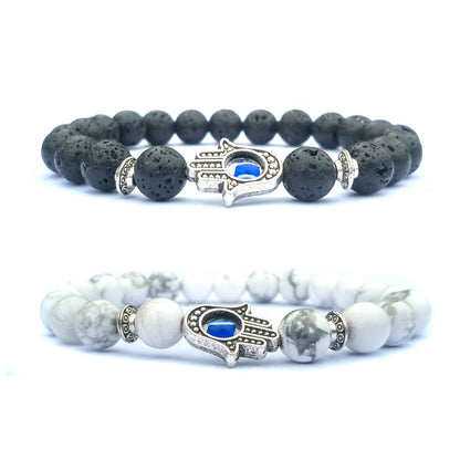 Evil Eye Natural Stone Bracelet – Handmade Electroplated Bead Bracelet