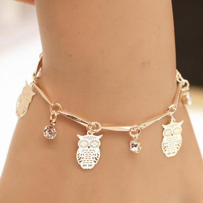Golden Owl Tassel Bracelet – Ethnic Style Alloy Jewelry for Women