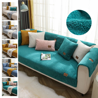 Modern Solid Color Winter Lamb Wool Sofa Cover – Thickened Plush Anti-Slip Couch Cover for Living Room