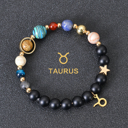 Eight Planets Zodiac Bracelet – Frosted Natural Stone Beads for All 12 Signs