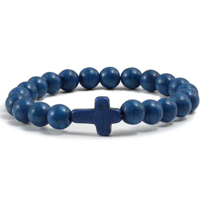 Turquoise Cross Bead Bracelet – Colorful Natural Stone Jewelry for Men & Women