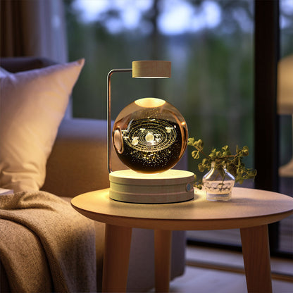 3D Crystal Ball Night Light – USB Wooden Base Bedside Lamp