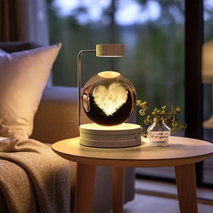 3D Crystal Ball Night Light – USB Wooden Base Bedside Lamp