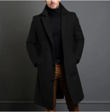 Men's Winter Trench Coat – Lapel Single Breasted Jacket with Pockets