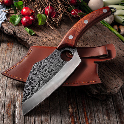 Forged Picnic Knife – Sharp Non-Grinding Outdoor Knife with Leather Sheath