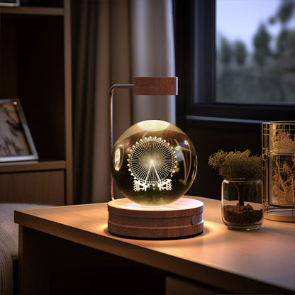 3D Crystal Ball Night Light – USB Wooden Base Bedside Lamp
