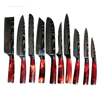 8-Inch Chef Knife Set – Blue, Green & Red Resin Handle Kitchen Knife Collection