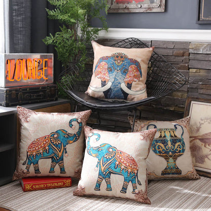 Elephant Print Pillow Cushion Cover – Decorative Animal Pillowcase for Sofa & Home