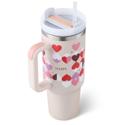 40 Oz Insulated Tumbler with Handle & Straw – Stainless Steel Vacuum Cup