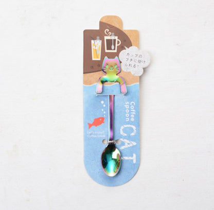 304 Stainless Steel Cartoon Cat Handle Coffee Spoon – Cute Hanging Teaspoon