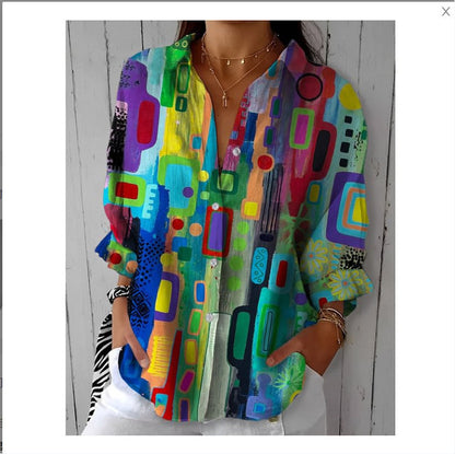 Floral Print Long-Sleeve Women's Shirt – Casual Button-Up Top
