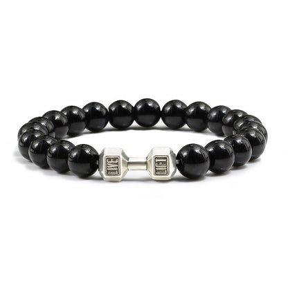 Stone Bead Barbell Bracelet – 8mm Electroplated Alloy Jewelry for Men & Women