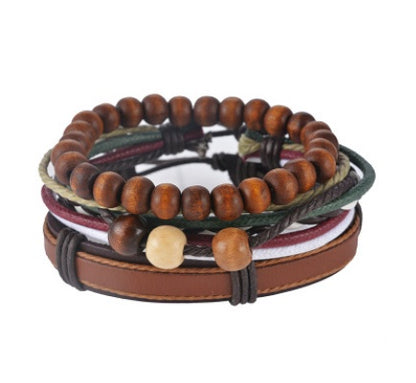 Punk Leather Multilayer Bead Wrap Bracelet – Handwoven Vintage Jewelry for Men & Women