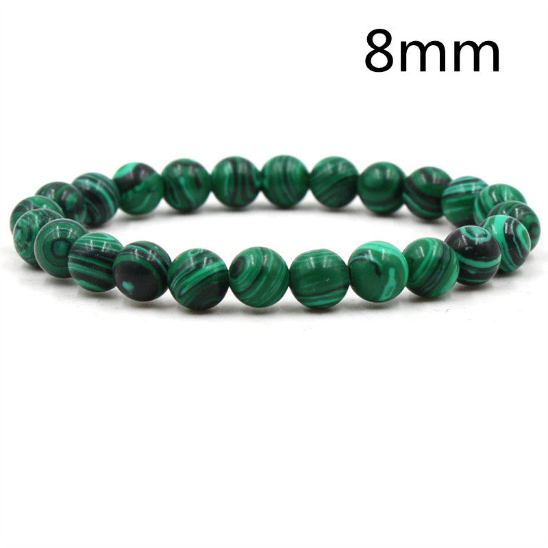 Malachite & Frosted Stone Elastic Bracelet – Natural Green Bead Jewelry for Women & Men