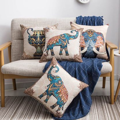 Elephant Print Pillow Cushion Cover – Decorative Animal Pillowcase for Sofa & Home