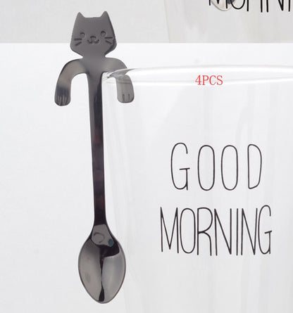 304 Stainless Steel Cartoon Cat Handle Coffee Spoon – Cute Hanging Teaspoon