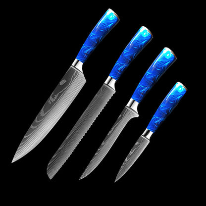 8-Inch Chef Knife Set – Blue, Green & Red Resin Handle Kitchen Knife Collection