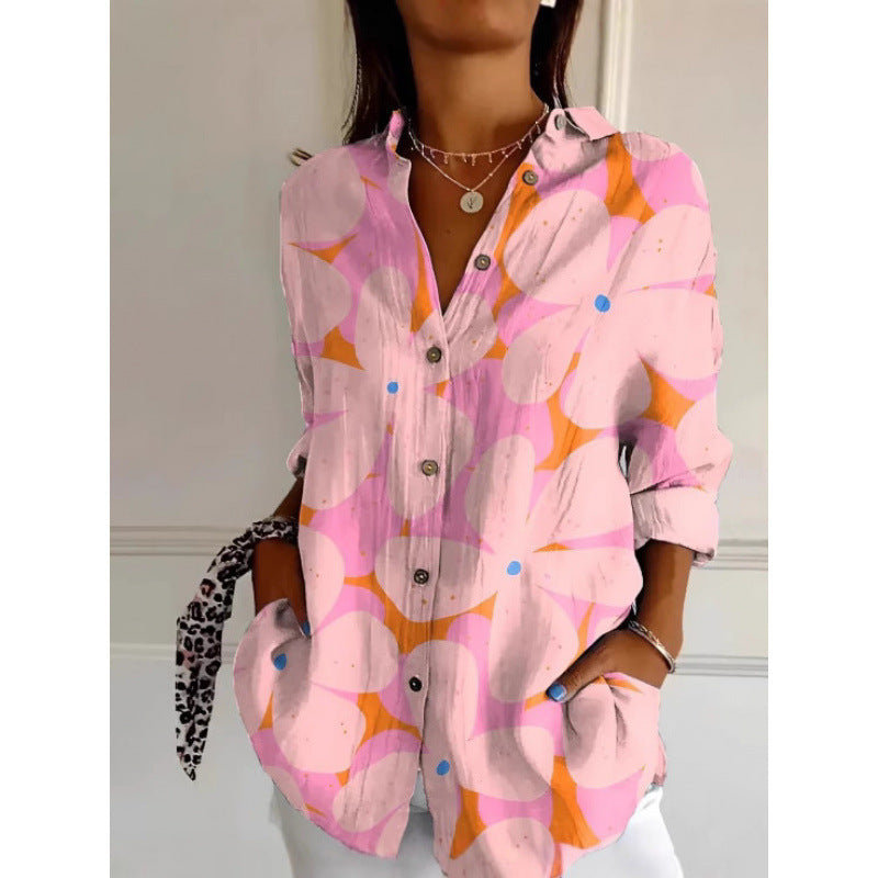 Floral Print Long-Sleeve Women's Shirt – Casual Button-Up Top
