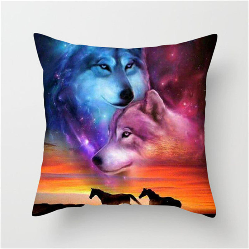 3D Fluorescent Wolf Polyester Pillowcase – Home Decoration Cushion Cover (No Pillow Core)