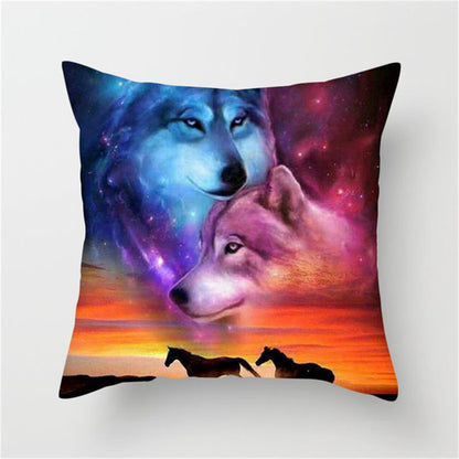 3D Fluorescent Wolf Polyester Pillowcase – Home Decoration Cushion Cover (No Pillow Core)