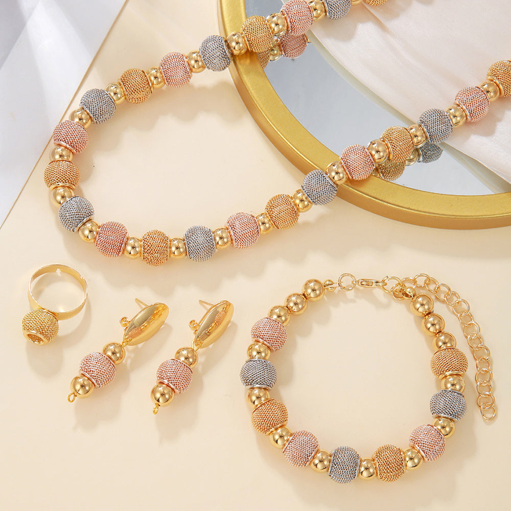 5Pcs Gold Plated Jewelry Set – Necklace, Bracelet, Ring & Earrings for Women