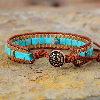 Imperial Stone Hand-Woven Leather Bracelet – Geometric Unisex Jewelry