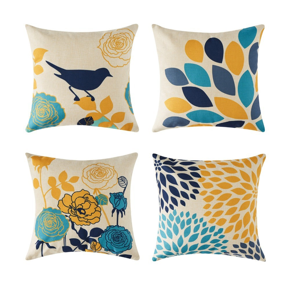 Flower & Bird Cotton Linen Pillowcase – Decorative Cushion Cover for Sofa & Home