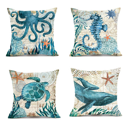 Sea Turtle Printed Throw Pillow Cases – Ocean Cushion Covers for Home Decor Sofa & Chair Seat